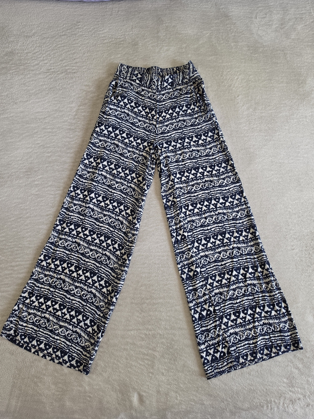 Fun & Flirt Navy and White Printed Wide-Leg Palazzo Pants